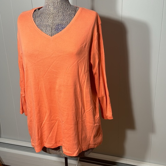 By Chico’s Womens XL Chico’s Size 3 Orange Mid Length Sleeve V-Neck Blouse - Picture 2 of 6